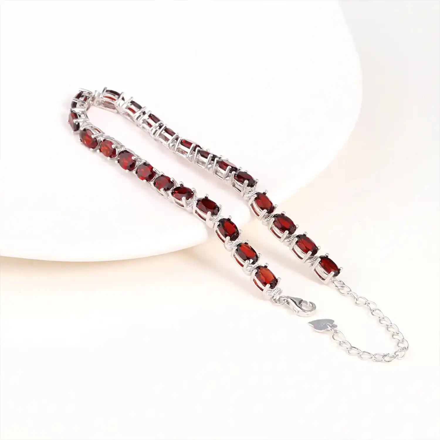 Elegant Garnet Sterling Silver Bracelet